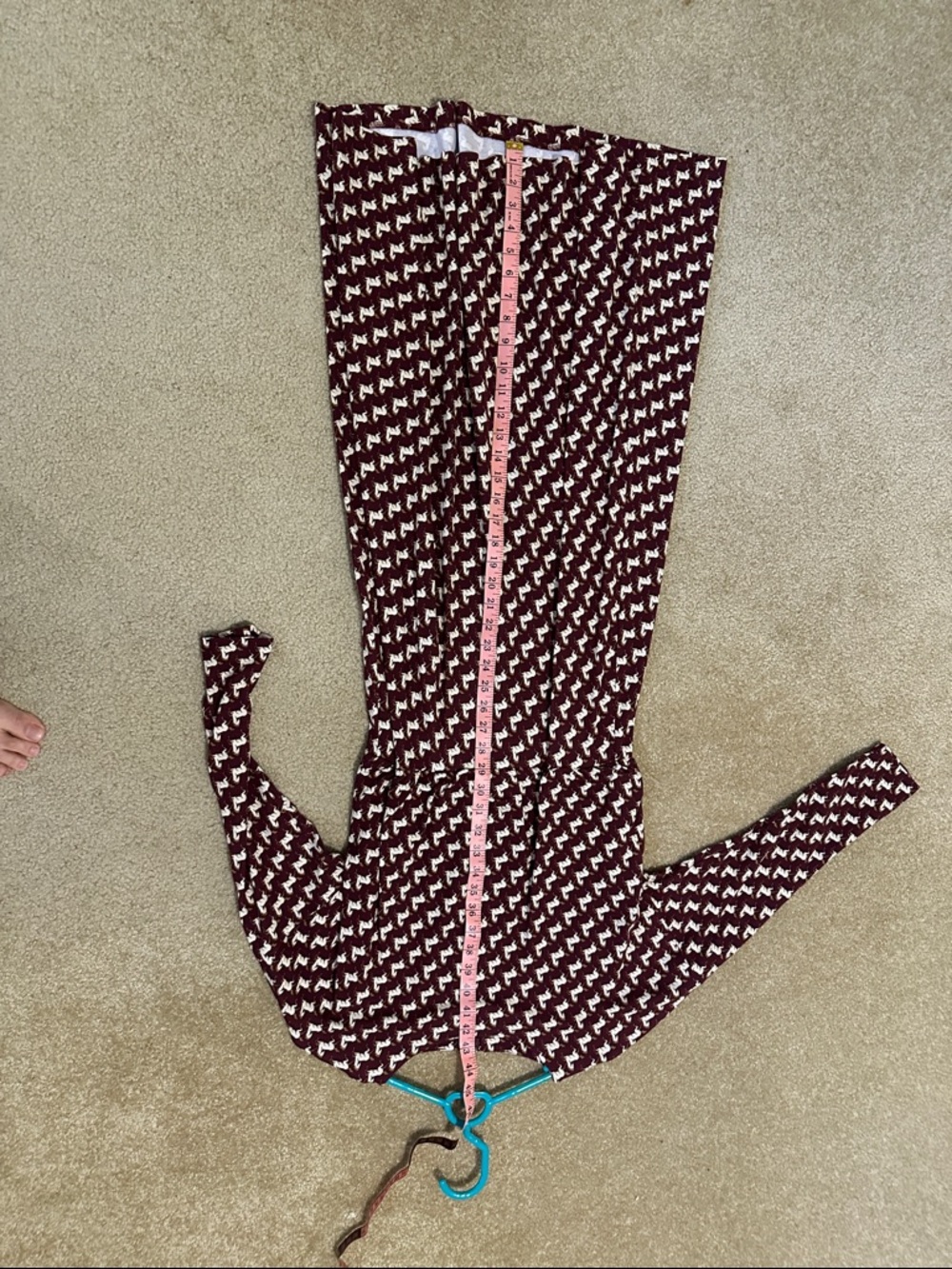 Ann Taylor Burgundy Long Sleeve Midi Dress with Cream horses! - Picture 4 of 6